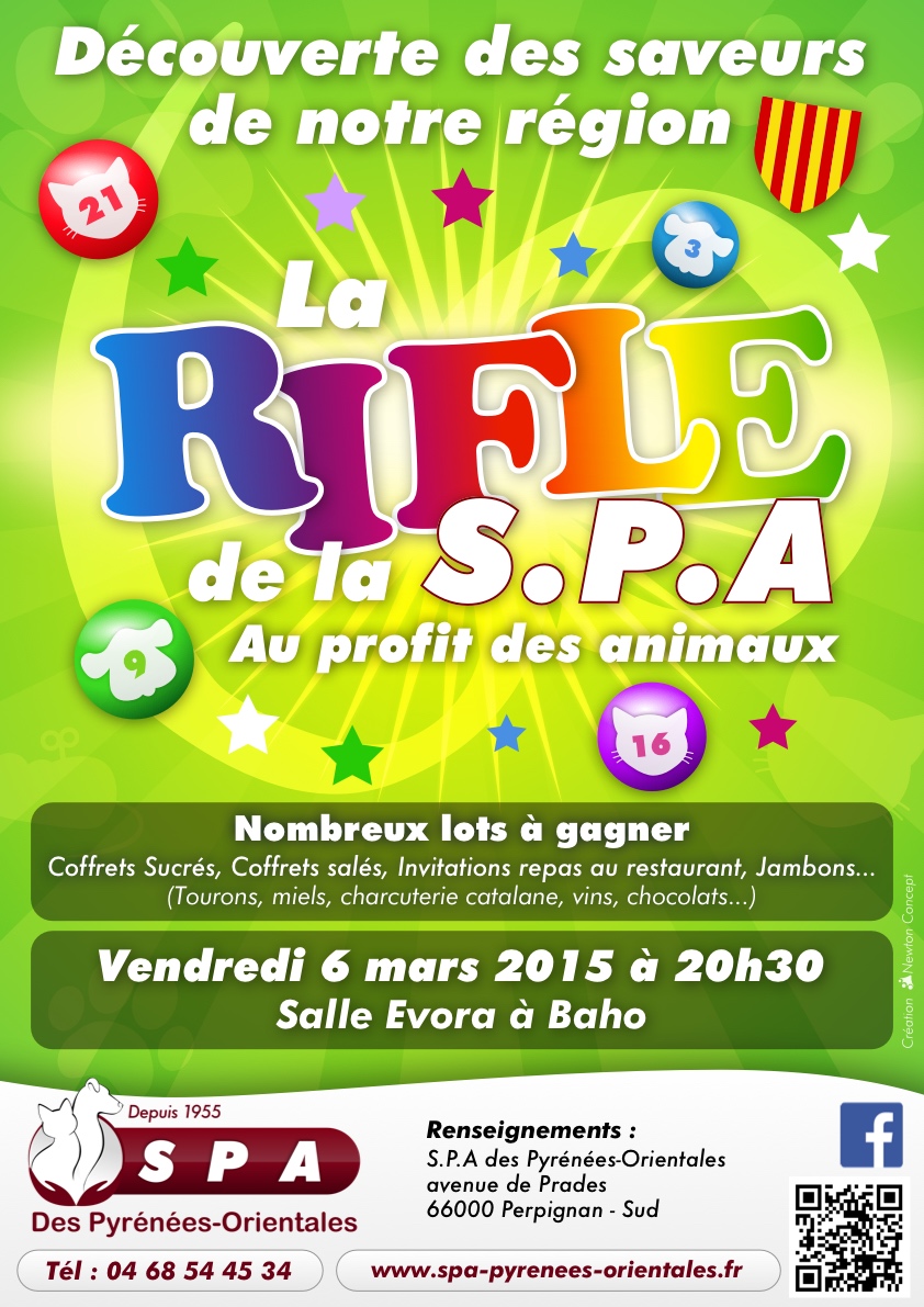 Affiche de la rifle de la S.P.A des Pyrénées-Orientales du 6 mars 2015 à Baho 66540