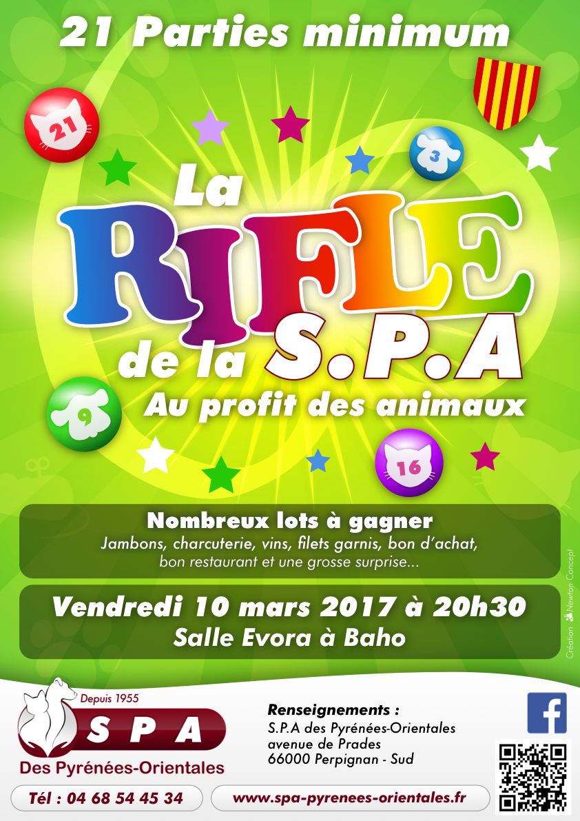 Affiche de la rifle de la S.P.A des Pyrénées-Orientales du 10 mars 2017 à Baho