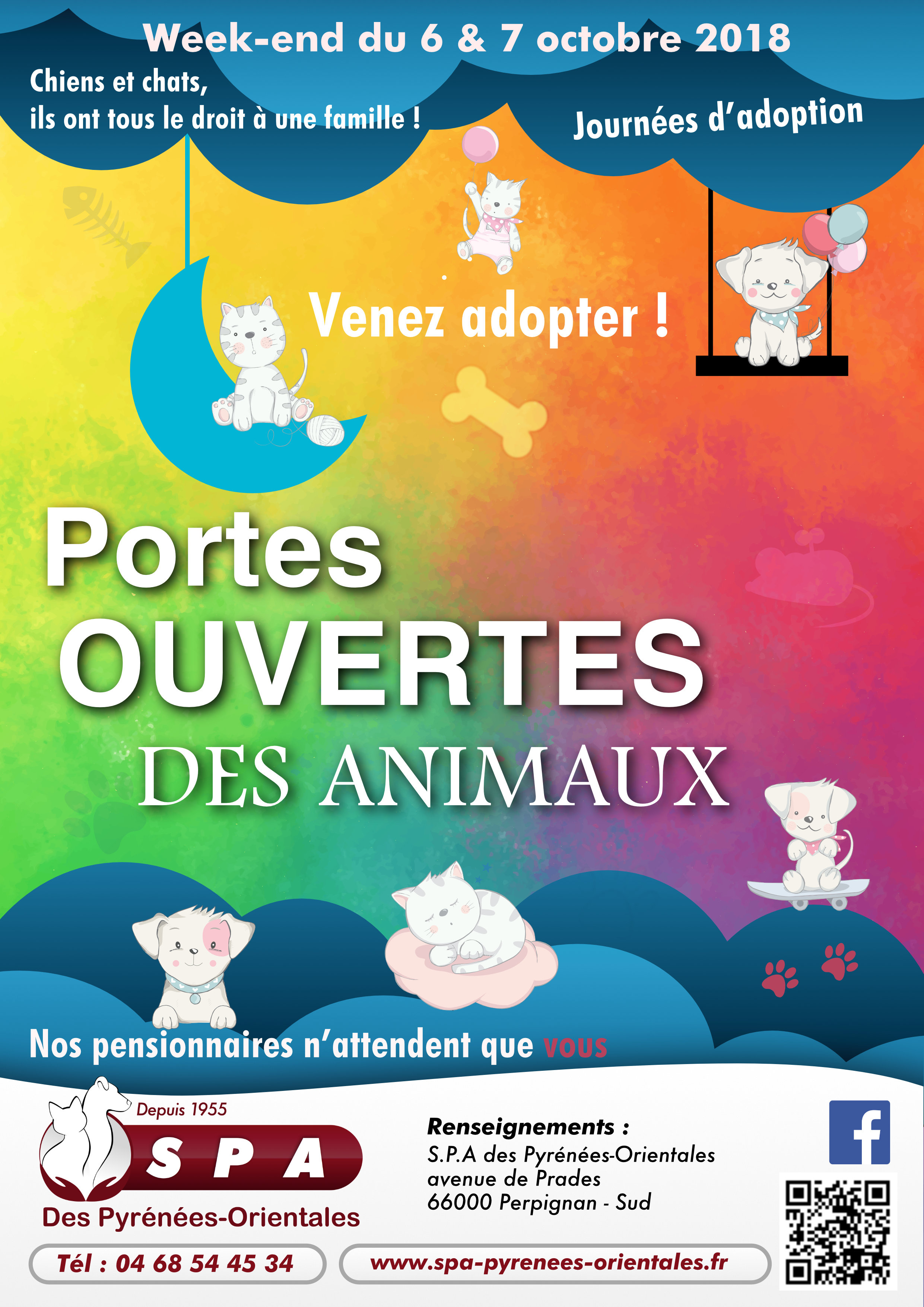 Affiche des Journées portes ouvertes de la S.P.A des Pyrénées-Orientales des 06 et 07 octobre 2018 - Avenue de Prades à Perpignan